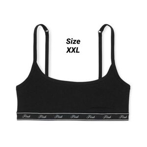 VS PINK Black White Logo Unlined Cotton Scoop Bralette Sports Bra Top XXL NEW